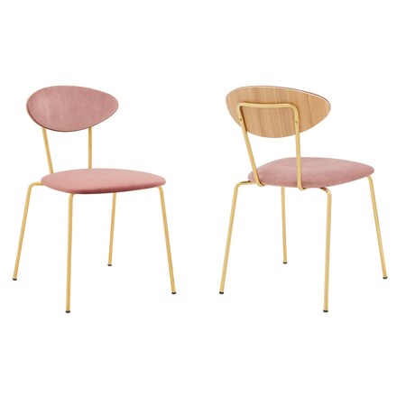 Armen Living Neo Modern Pink Velvet and Gold Metal Leg Dining Room Chairs, PK2 LCNESIGLPNK